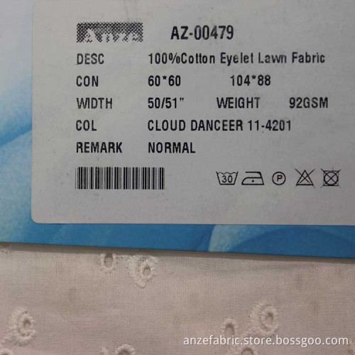 100% grey cotton lawn eyelet lace embroidery fabric